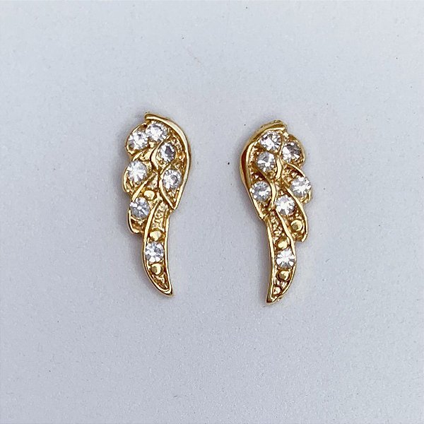 Brinco Asa Cravejada 1,5cm - Banho de Ouro 18k