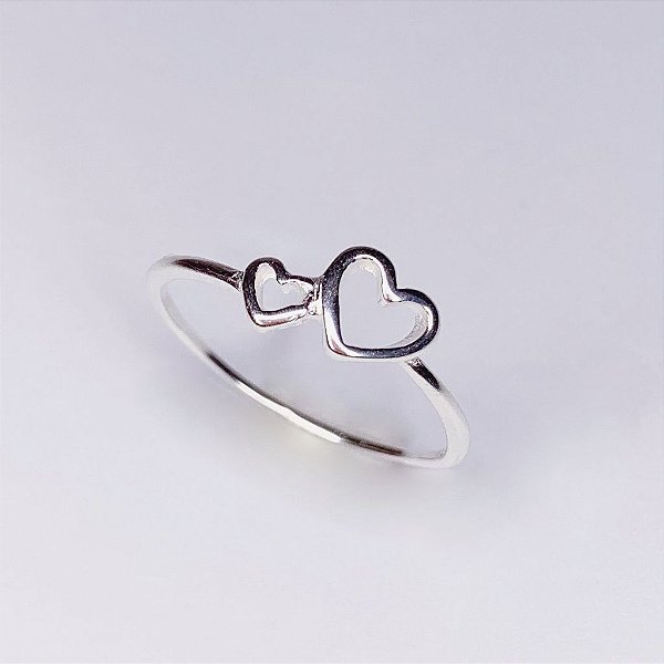 Anel Coração Duplo Vazado Pequeno - Prata 925