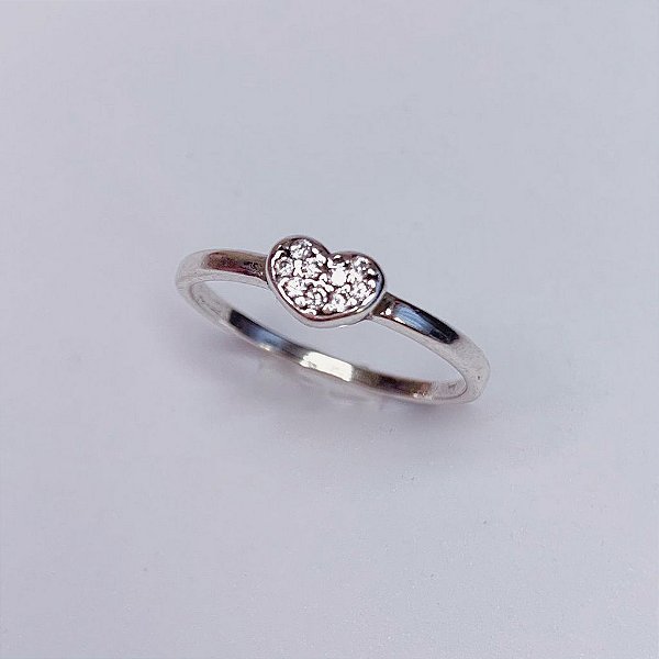 Anel Coração Mini Cravejado - Prata 925