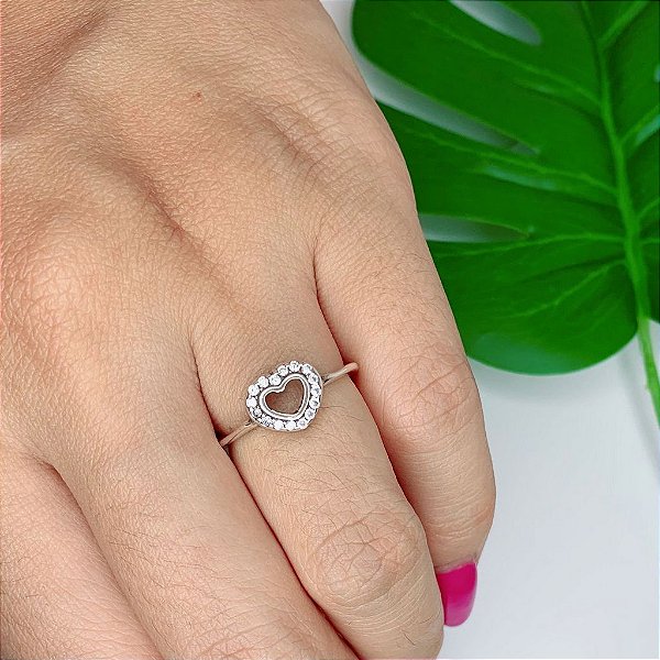 Anel Coração Vazado Cravejado - Prata 925