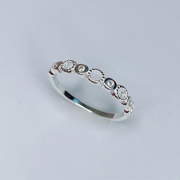 Anel Meia Aliança Zirconia +circulo Vazado - Prata 925