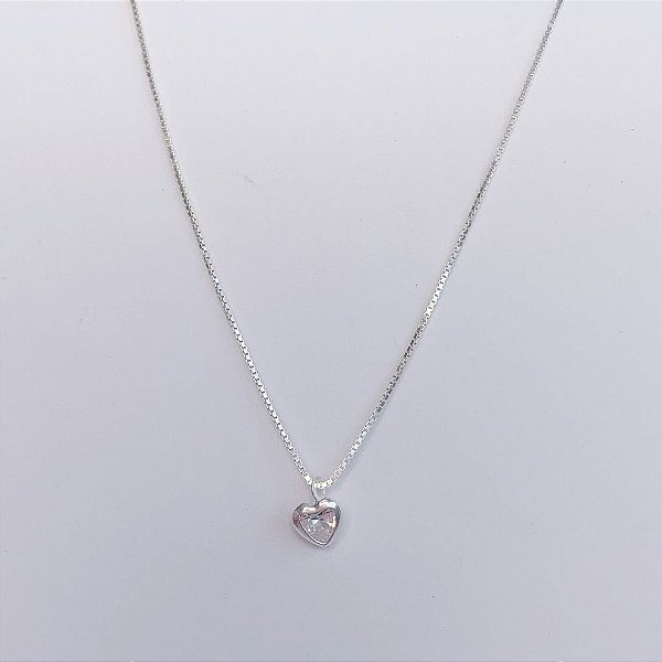Colar Ponto de Luz Coração Cristal 45cm - Prata 925