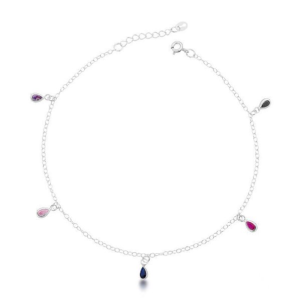 Tornozeleira Gotas Colors - Prata 925