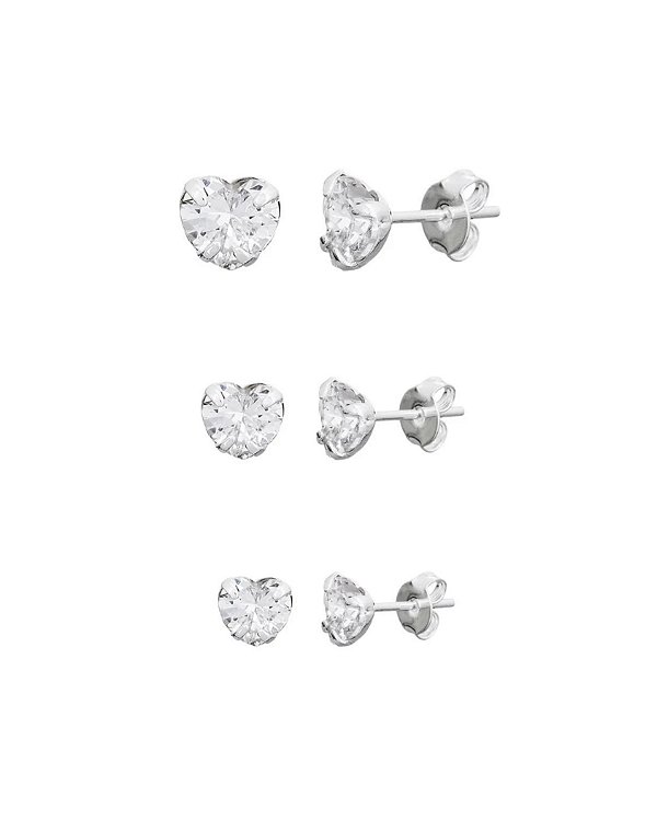 Brinco Trio Zircônia Coração Cristal - Prata 925