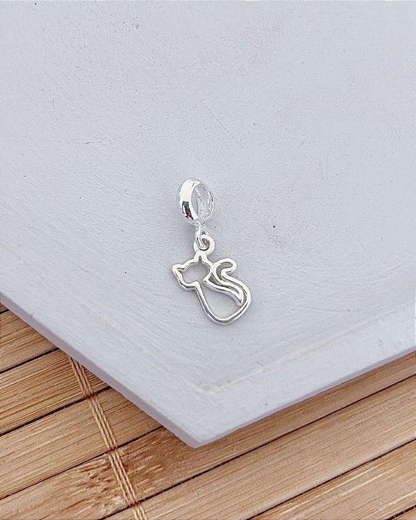 Berloque Gatinho Vazado - Prata 925