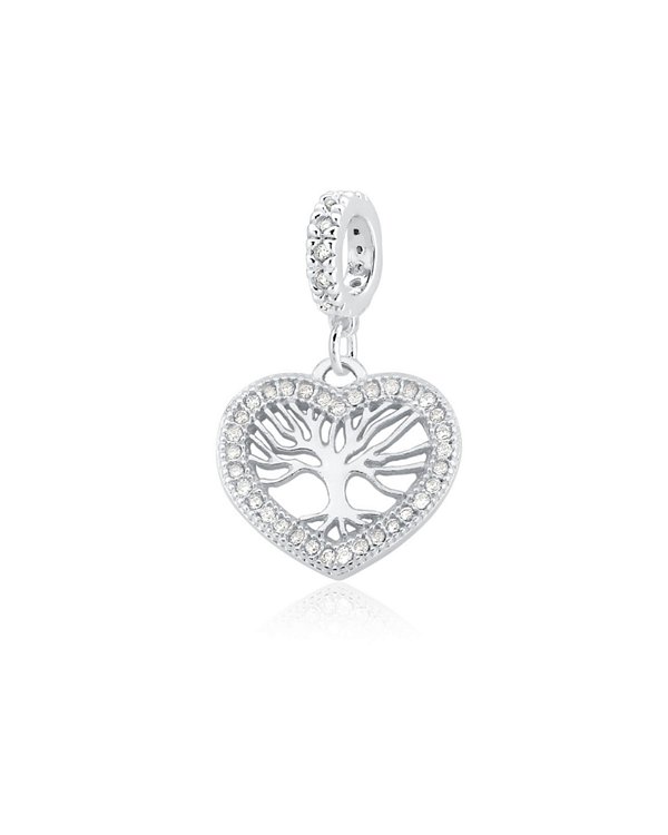 Berloque Coração Cravejado c/ Árvore da vida Vazada - Prata 925