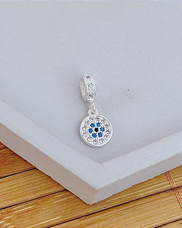 Berloque Olho Grego Cravejado Colorido - Prata 925