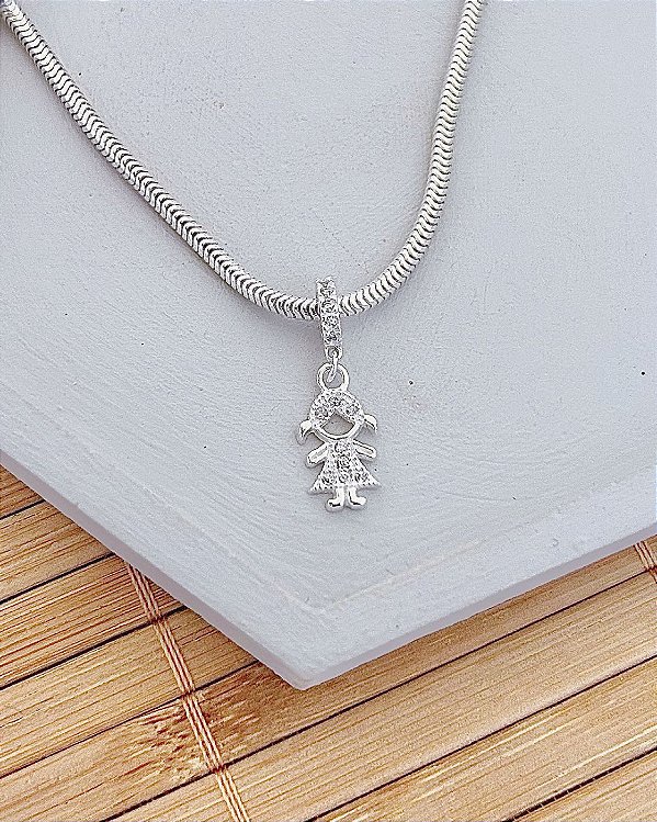 Berloque Menina Cravejada - Prata 925