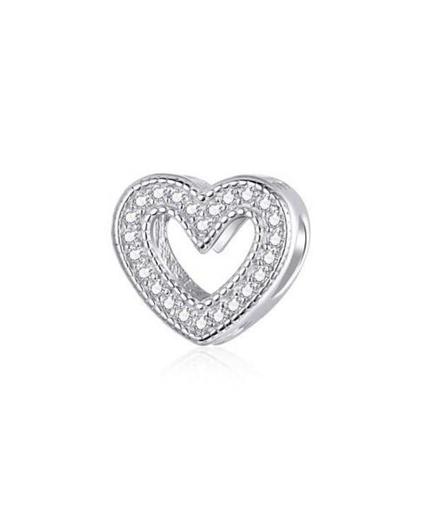 Berloque Coração Vazado Cravejado Separador - Prata 925