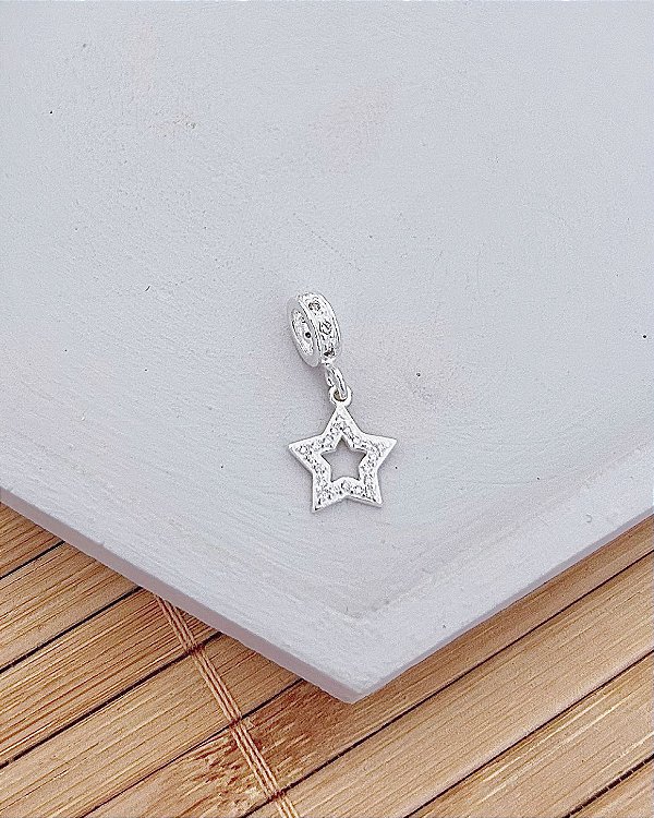 Berloque Estrela Vazada Cravejada - Prata 925