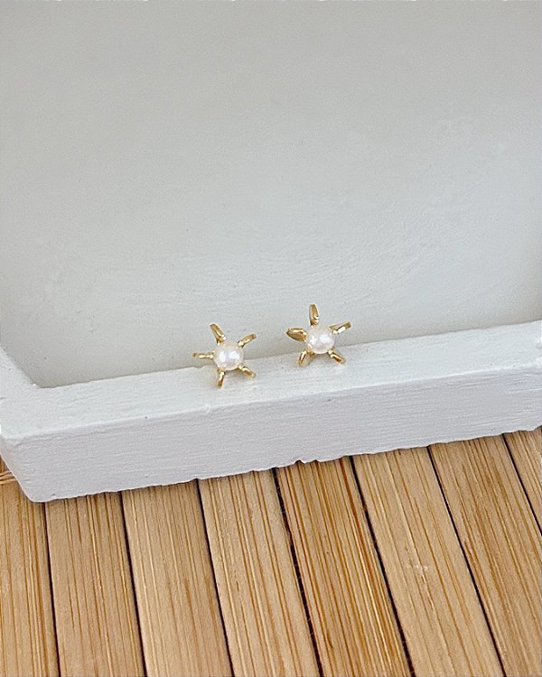 Brinco Infantil Flor Perola - Banho de Ouro 18k