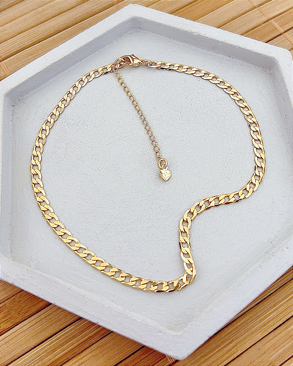 Tornozeleira Elo Grumet 24cm + 4cm de extensor - Banho de Ouro 18k