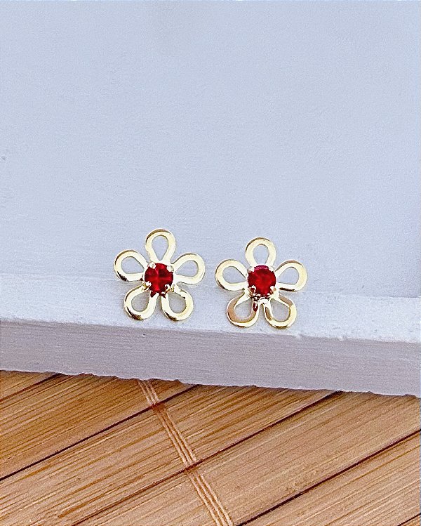 Brinco Flor Vazada com Ponto de Luz - Banho de Ouro 18k