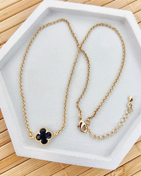 Colar Chocker Trevo Elo Português 37cm - Banho de Ouro 18k