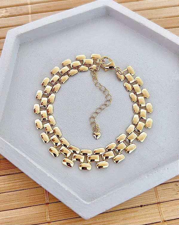 Pulseira Esteira 17cm - Banho de Ouro 18k
