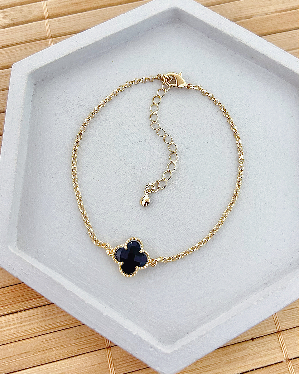 Pulseira Trevo Elo Português 18cm - Banho de Ouro 18k
