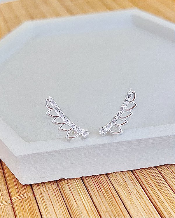 Brinco Folhas Vazadas Cravejada 1,8cm - Prata 925