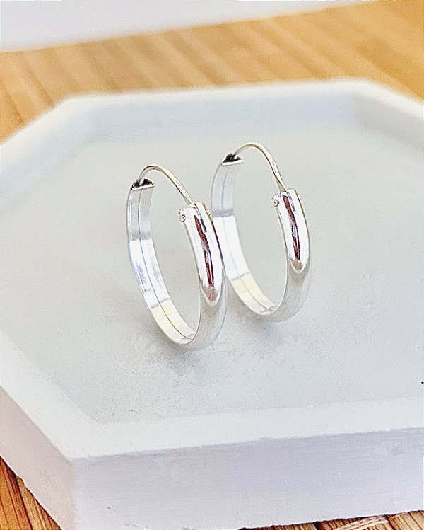 Brinco Argola Meia Cana Articulada Encaixe 2,5cm - Prata 925