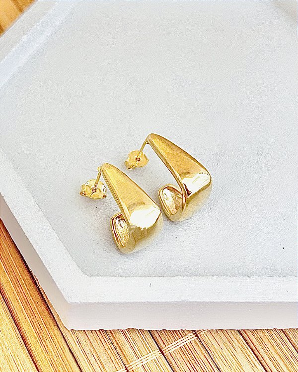 Brinco Argolinha Quadrada Grossa 1,4cm - Banho de Ouro 18k