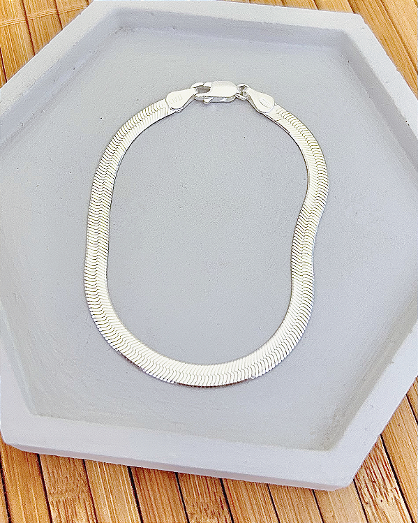 Pulseira Fita Laminada 4mm 18,5cm - Prata 925