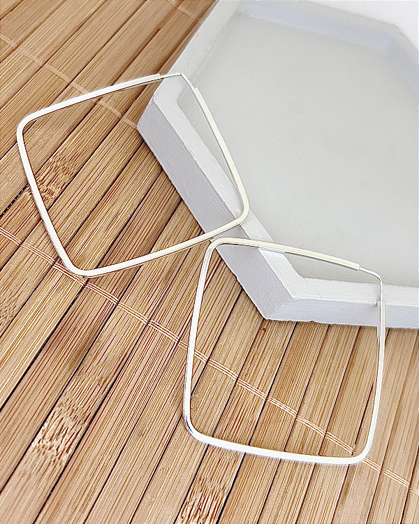 Brinco Argola Quadrada Fio Quadrado Encaixe 4,7cm - Prata 925