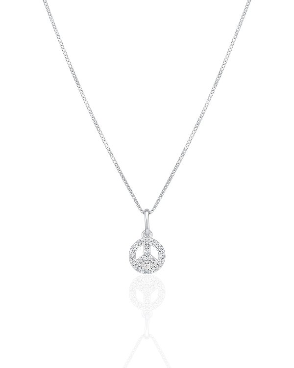 Colar Símbolo da Paz Cravejado Veneziana 45cm - Prata 925