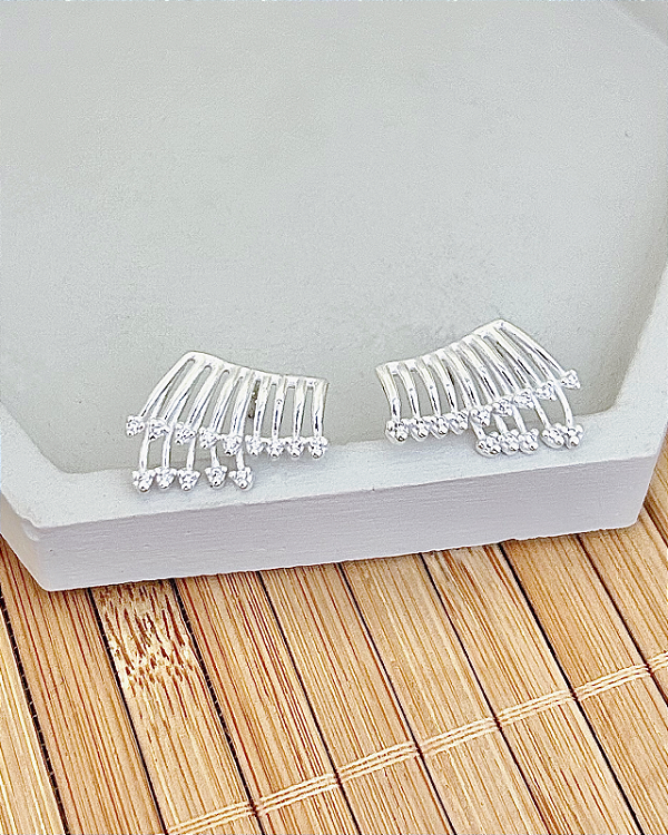 Brinco Ear Cuff Linhas c/ Pontos de Luz 2cm - Prata 925