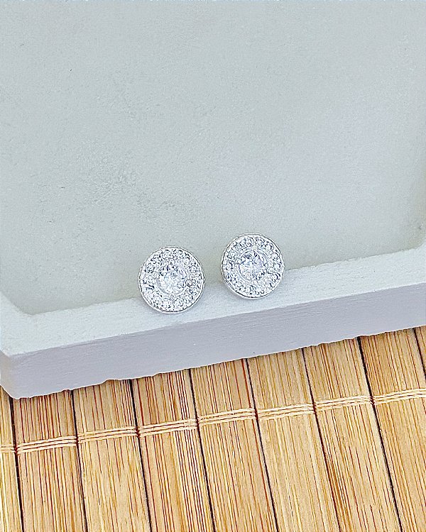 Brinco Zircônia com Circulo Cravejado 0,9cm - Prata 925