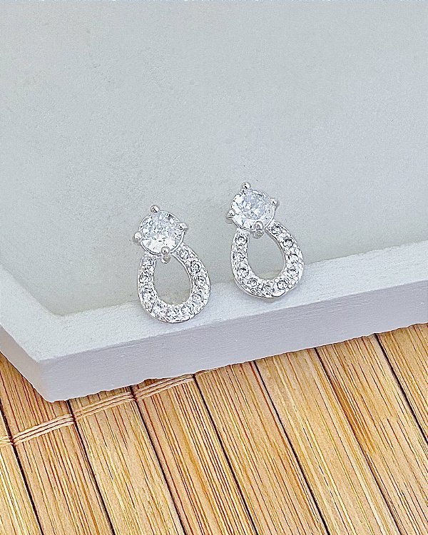 Brinco Zircônia Com Gota Vazada Cravejado 1,5cm - Prata 925