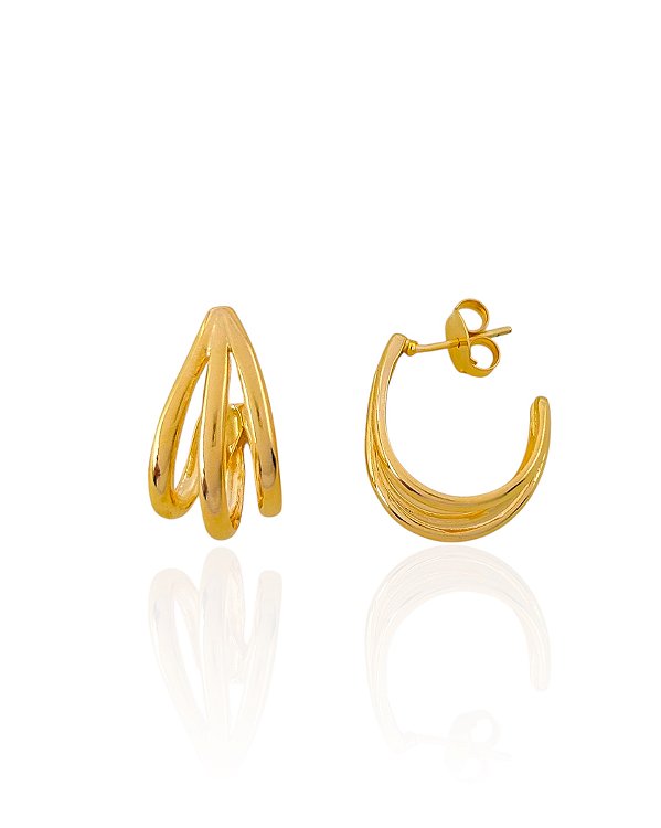 Brinco Argola Tripla Lisa 2,2cm - Banho de Ouro 18k