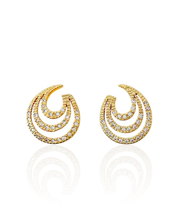 Brinco Círculo 3 Linhas Cravejadas - Banho de Ouro 18k