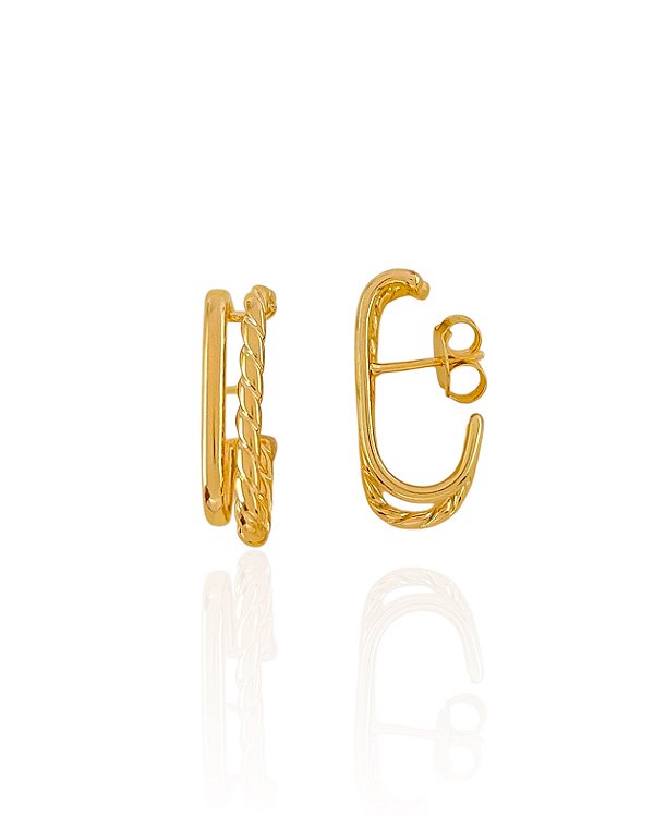 Brinco Ear Hook Linhas Vazadas 1 Lisa e 1 Torcida - Banho de Ouro 18k