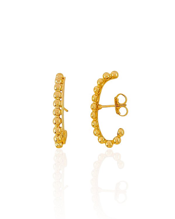 Brinco Ear Hook Linhas 1 Lisa e 1 com Bolinhas - Banho de Ouro 18k