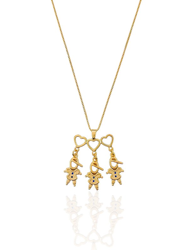 Colar Filhos ( Três Meninos) Veneziana 45cm - Banho de Ouro 18k
