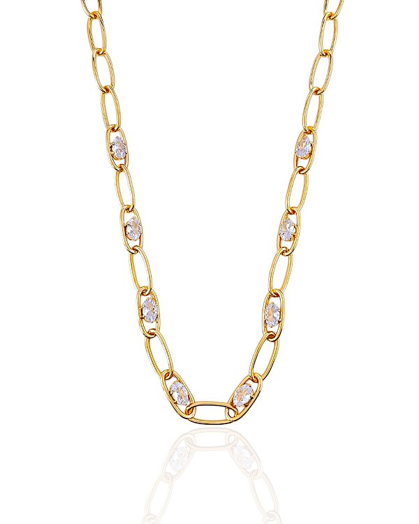 Colar Elo Oval com Zircônias Oval 45cm + 10cm de Extensor - Banho de Ouro 18k