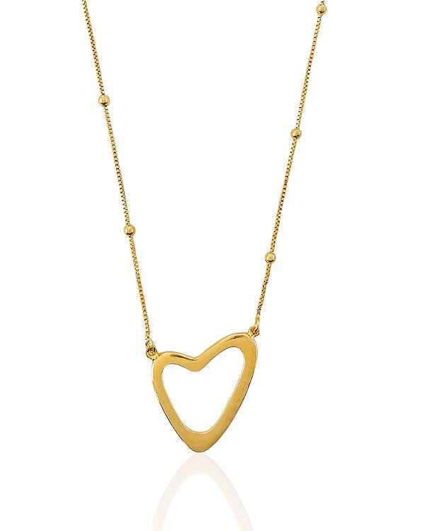 Colar Coração Torto Veneziana com Bolinhas 50cm + 5cm de Extensor  - Banho de Ouro 18k