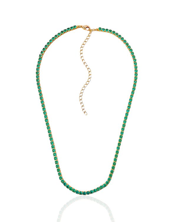 Colar Riviera Verde Água 40cm + 10cm de Extensor - Banho de Ouro 18k
