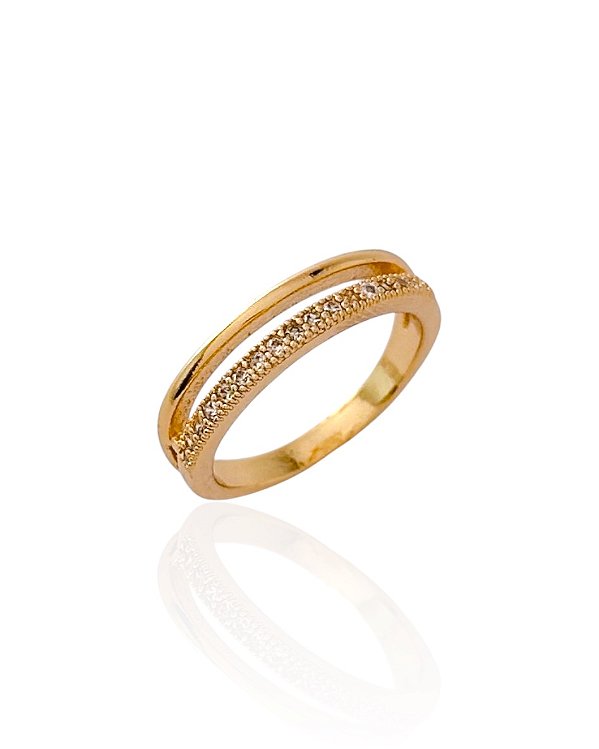 Anel Aparador 2 linhas Com Cravejado Cristal - Banho de Ouro 18k