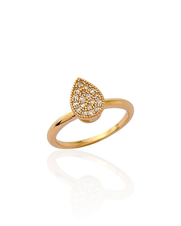Anel Pavê Gota Cravejado Cristal - Banho de Ouro 18k