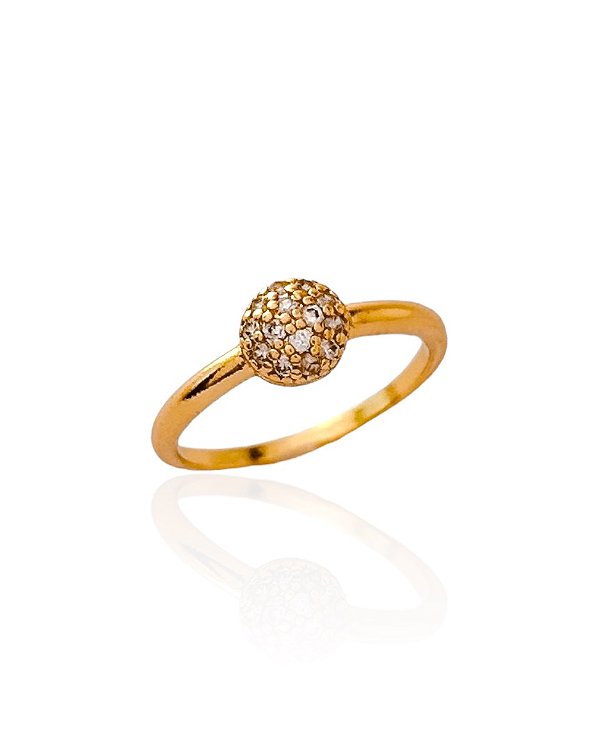 Anel Pavê Redondo Cravejado Cristal - Banho de Ouro 18k