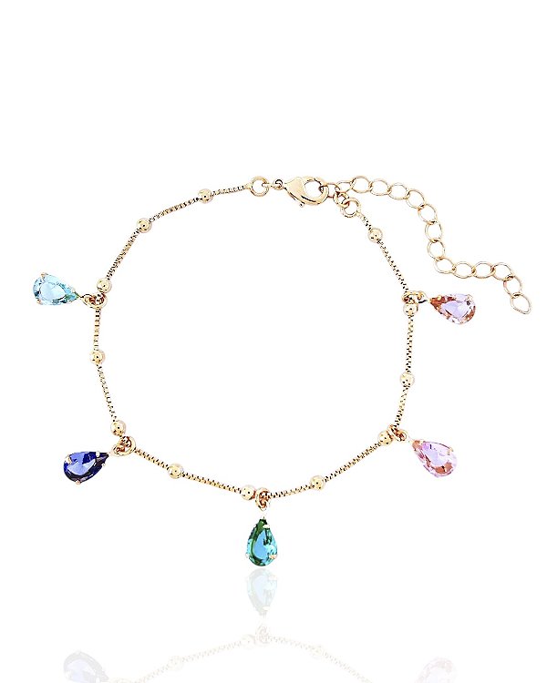 Pulseira Gotas Color Veneziana com Bolinhas 17cm - Banho de Ouro 18k