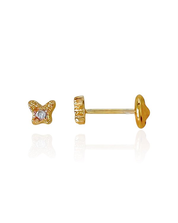 Brinco Infantil Borboleta com 1 Zircônia - Banho de Ouro 18k