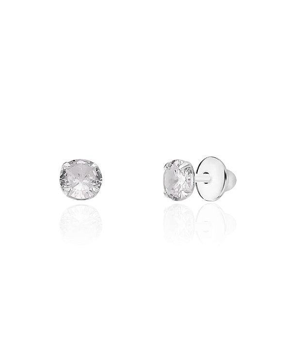 Brinco Infantil Zircônia Cristal Redonda 2mm - Prata 925