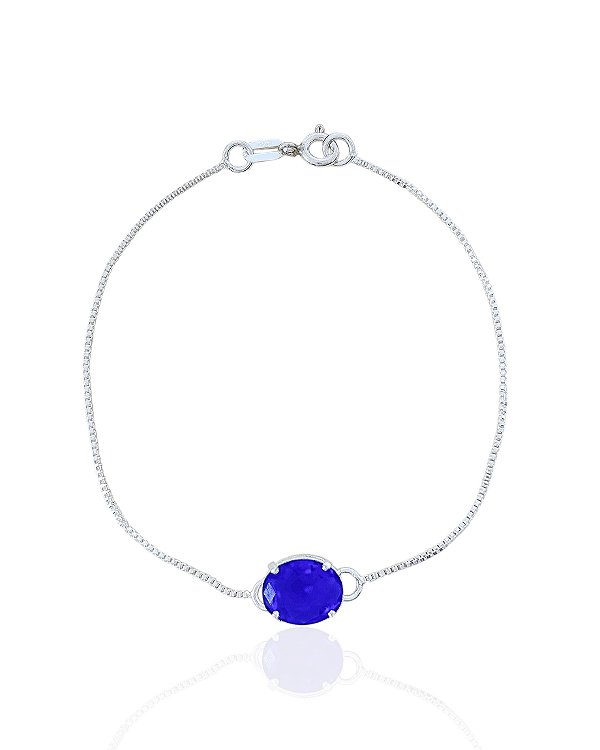 Pulseira Veneziana com Zircônia Azul Oval - Prata 925