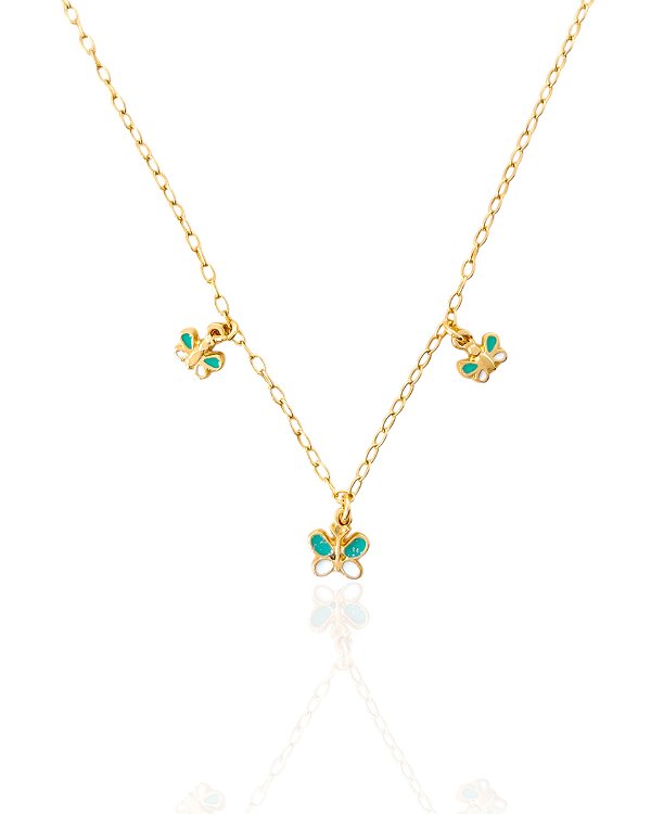 Colar Infantil Borboletas Resinadas - Banho de Ouro 18k