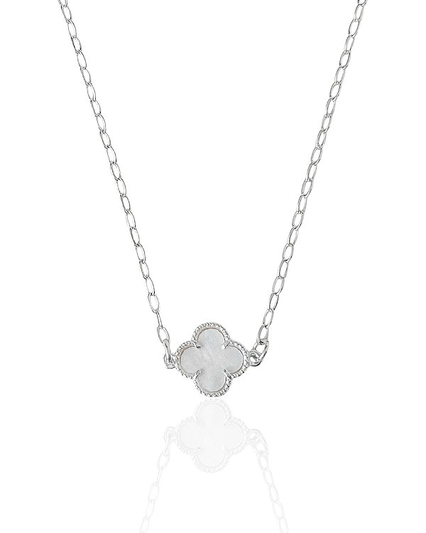 Colar Trevo Resina Branco Elo Oval - Prata 925