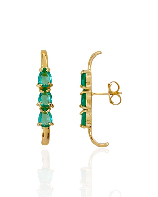 Brinco Ear Hook 3 Gotas de Zircônia Turmalina - Banho de Ouro 18k