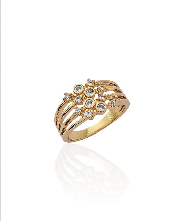 Anel Linhas com Zircônia Cristal - Banho de Ouro 18k