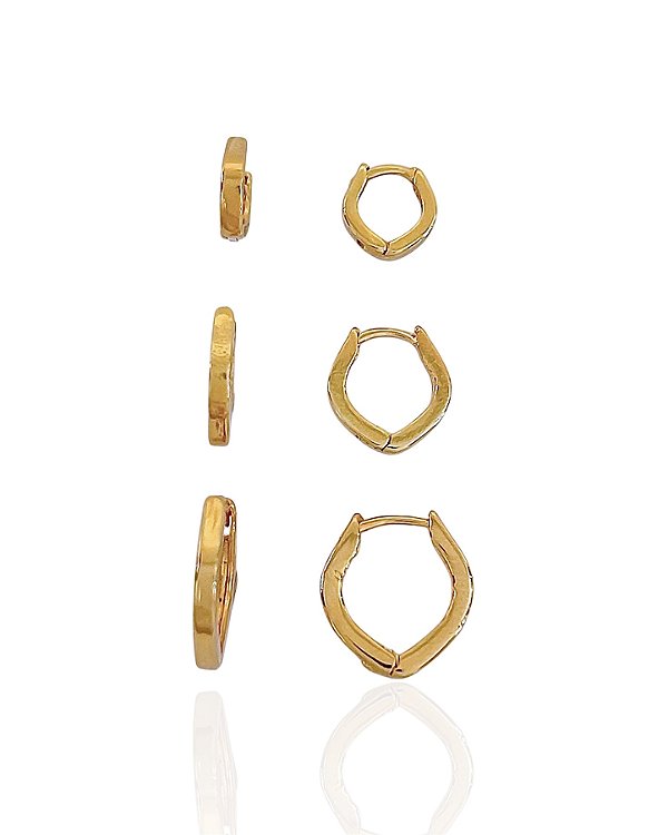 Brinco Trio de Argolinha Click Formato V - Banho de Ouro 18k