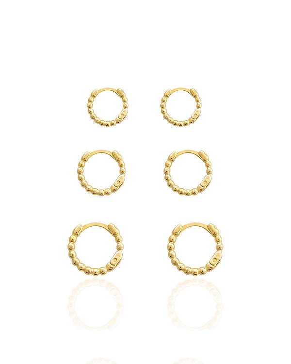 Brinco Trio de Argolinha Click de Bolinhas - Banho de Ouro 18k